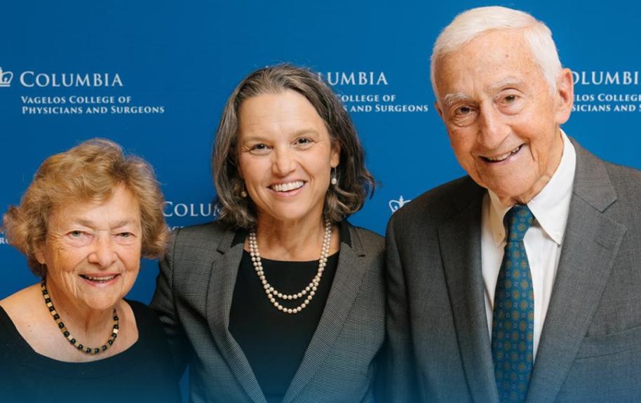 Picture of Roy and Diana Vagelos with Katrina Armstrong, Dean of the Columbia University Vagelos College of Physicians and Surgeons, and EVP for Health and Biomedical Sciences.