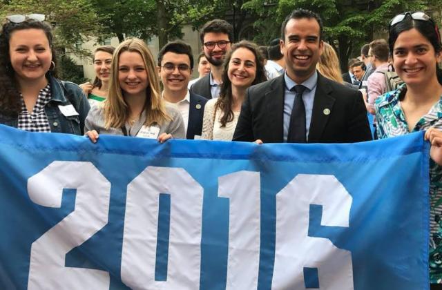 Brandon Martinez Gonzalez '16CC (center) with members of the Columbia College Class of 2016